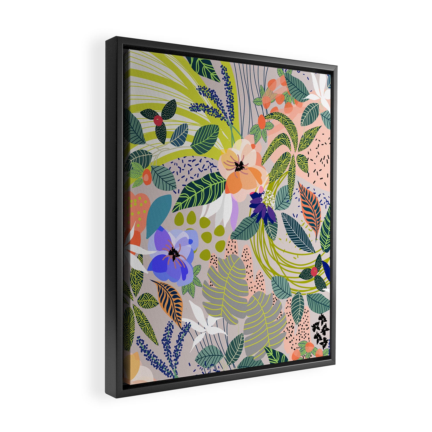 Wander, Floral Colorful Summer Modern Bohemian Illustration, Nature Blush Botanical Tropical Garden Framed Canvas Print Gallery Image 2