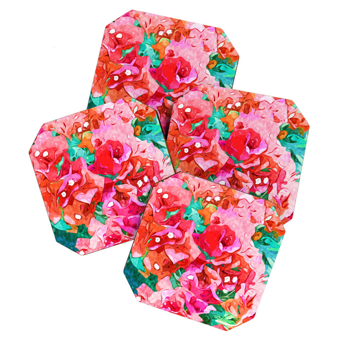 Wild Bougainvillea, Bloom Summer Floral Bohemian Pop of Color Botanical Jungle Watercolor Painting Coaster Gallery Image 1