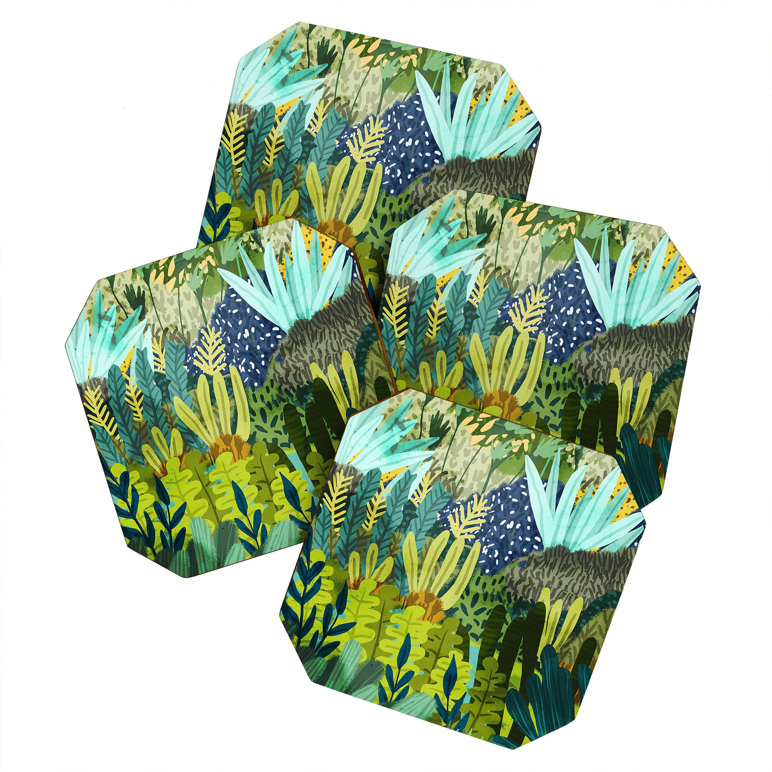 Wild Jungle Painting, Forest Dark Botanical Nature, Plants Tropical Eclectic Modern Illustration Coaster Gallery Image 1