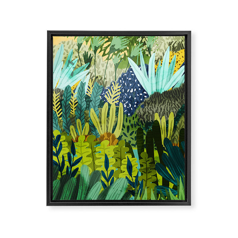 Wild Jungle Painting, Forest Dark Botanical Nature, Plants Tropical Eclectic Modern Illustration Framed Canvas Print Gallery Image 6
