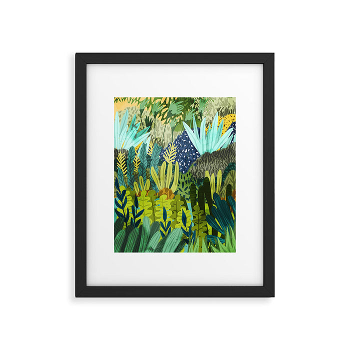 Wild Jungle Painting, Forest Dark Botanical Nature, Plants Tropical Eclectic Modern Illustration Framed Art Print Gallery Image 1