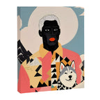 Winter Companion, Dog Pet Black Man Collage, Frosty Snow Mountain Travel Adventure, Eclectic Texture Concept Contemporary Modern Graphic Design Canvas Print Gallery Image 6