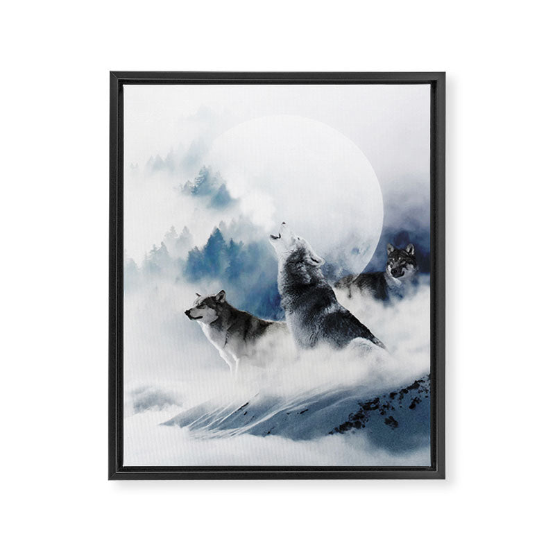 Winter Wolves, Wildlife Wolf Wild Dogs, Snow Full Moon Animals Photography Love Digital Art Framed Canvas Print Gallery Image 6