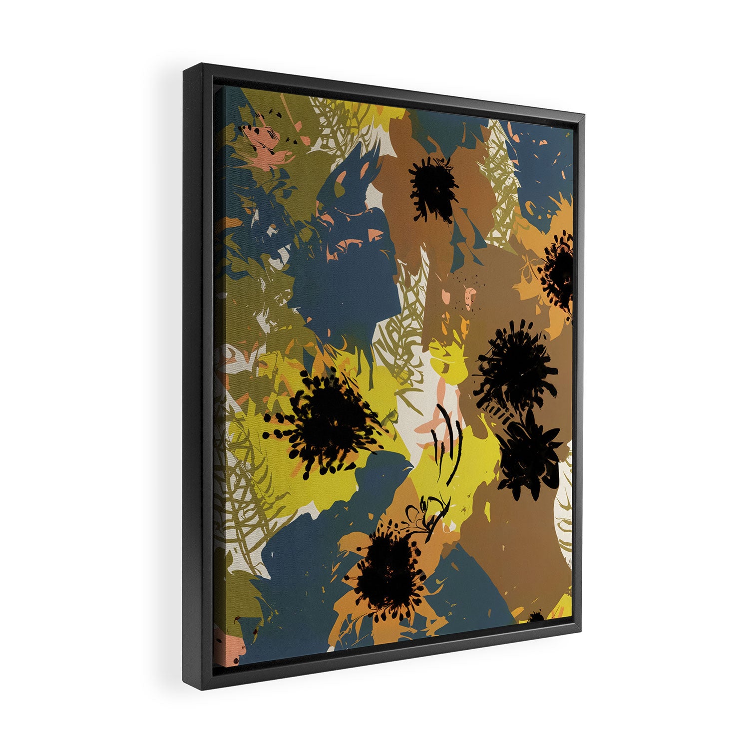 Yellow Ochre Florals Framed Canvas Print Gallery Image 2