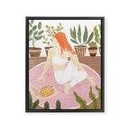 Yoga + Pizza, Red Head Woman Work Out Stay At Home, Ginger Plant Lady Home Decor Food Illustration Framed Canvas Print Gallery Image 6