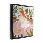 Yoga + Pizza, Red Head Woman Work Out Stay At Home, Ginger Plant Lady Home Decor Food Illustration Framed Canvas Print Gallery Image 2