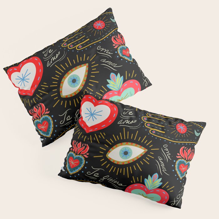 Milagro Love Hearts - Black Pillow Sham Gallery Image 1