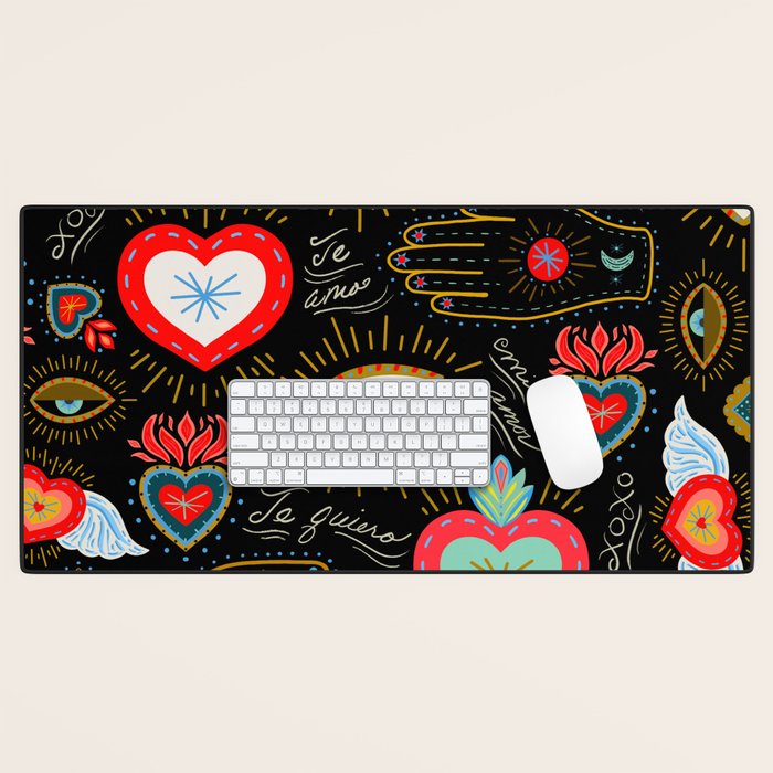 Milagro Love Hearts - Black Desk Mat Gallery Image 1