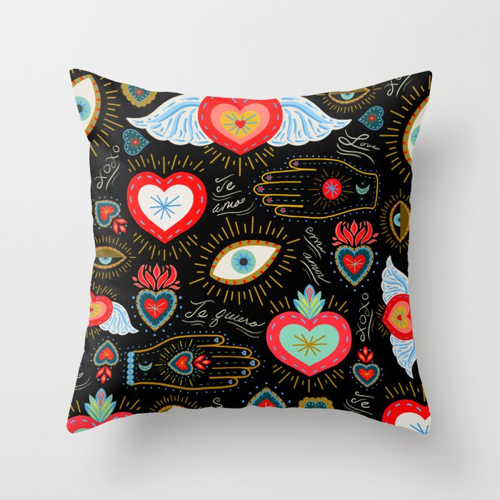 Milagro Love Hearts - Black Throw Pillow Gallery Image 1