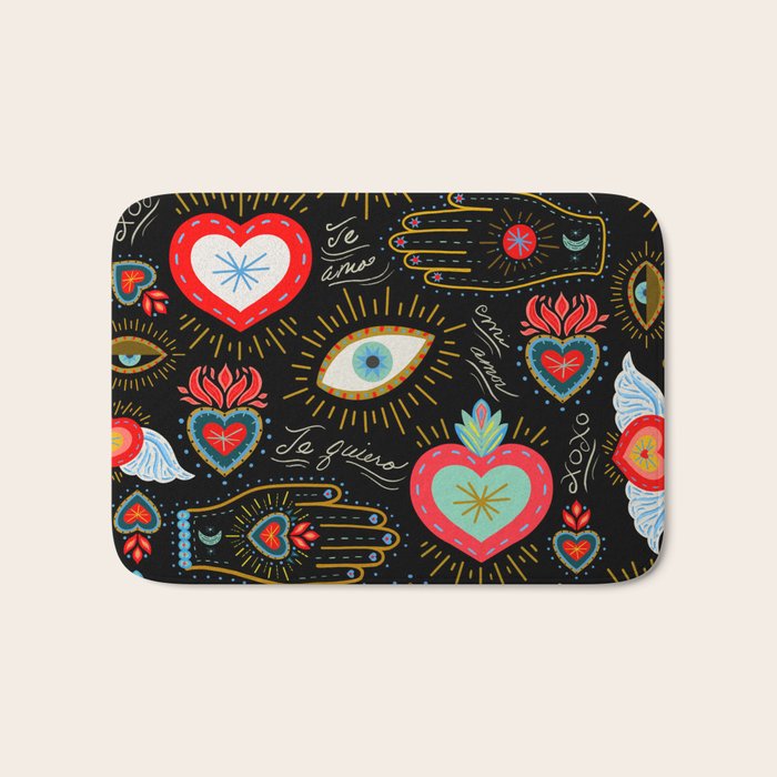Milagro Love Hearts - Black Bath Mat Gallery Image 1