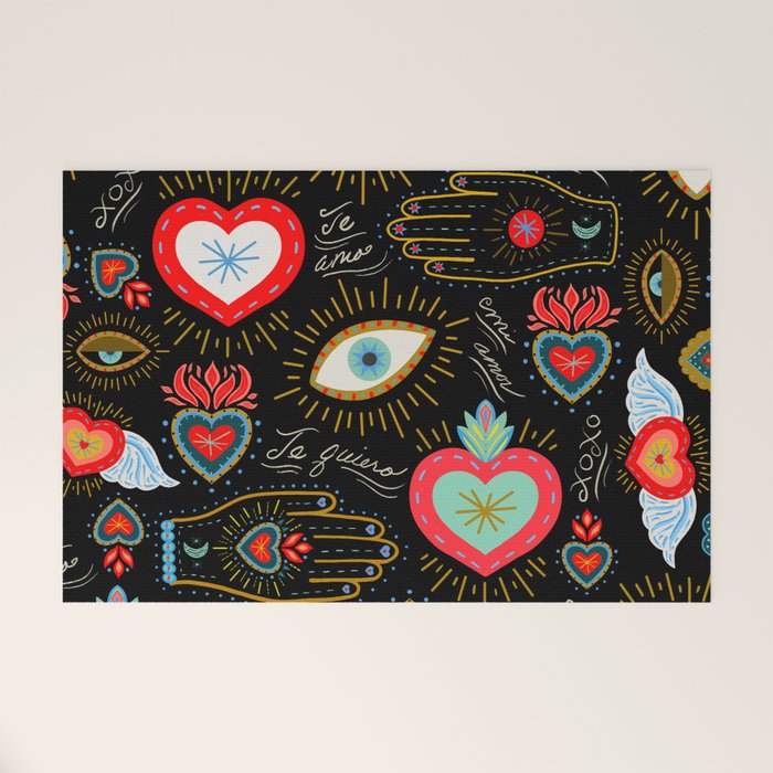 Milagro Love Hearts - Black Welcome Mat Gallery Image 1