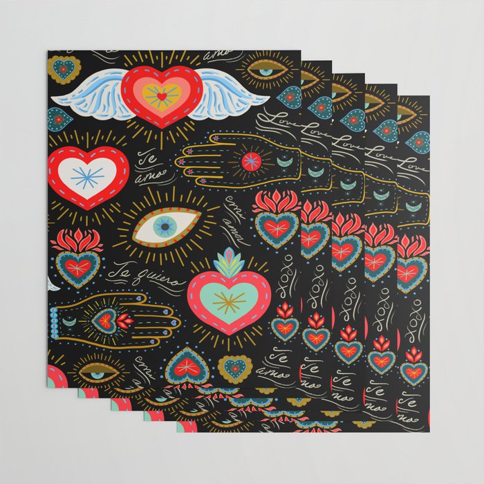 Milagro Love Hearts - Black Wrapping Paper Gallery Image 3