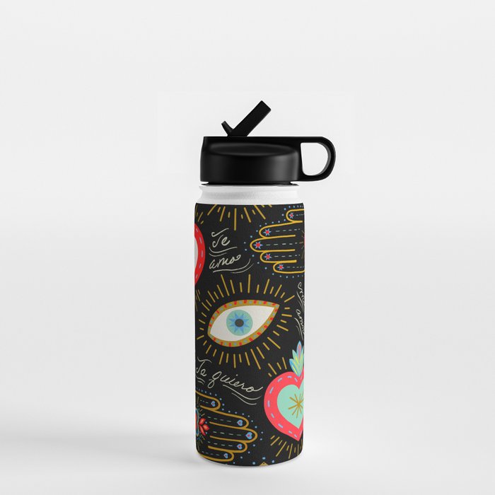 Milagro Love Hearts - Black Water Bottle Gallery Image 1