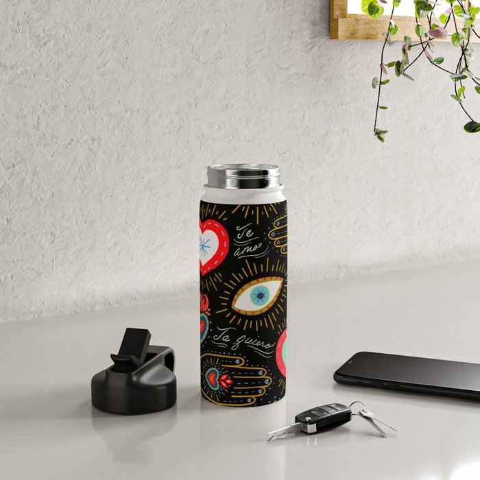 Milagro Love Hearts - Black Water Bottle Gallery Image 4
