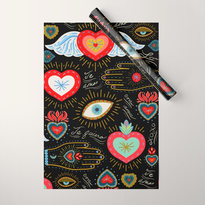Milagro Love Hearts - Black Wrapping Paper Gallery Image 1