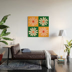 Retro Colorful Daisy Flower Checkerboard - Peach + Green Wood Wall Art Gallery Image 2