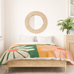 Retro Colorful Daisy Flower Checkerboard - Peach + Green Duvet Cover Gallery Image 3