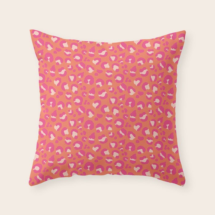 Leopard Print - Coral and Pink Throw Pillow Gallery Image 1