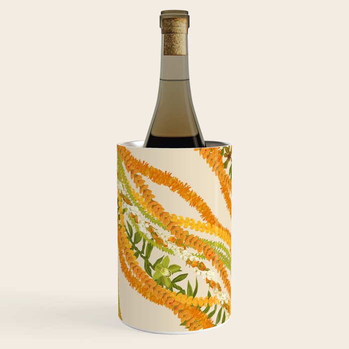 Diagonal Lei Pikake Orange Lokelani Pakalana Puakenikeni tileaf on beige Wine Chiller Gallery Image 3