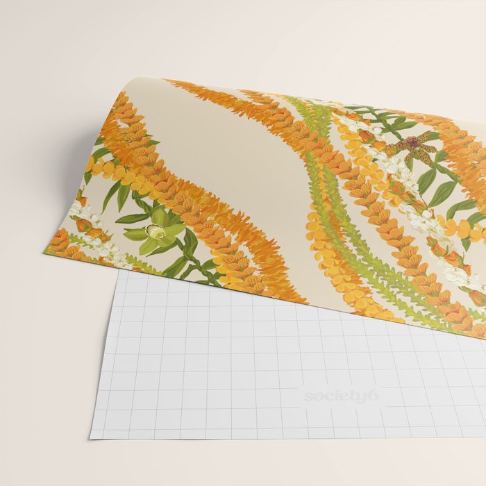 Diagonal Lei Pikake Orange Lokelani Pakalana Puakenikeni tileaf on beige Wrapping Paper Gallery Image 2