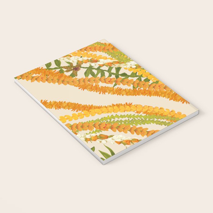 Diagonal Lei Pikake Orange Lokelani Pakalana Puakenikeni tileaf on beige Notebook Gallery Image 3