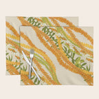 Diagonal Lei Pikake Orange Lokelani Pakalana Puakenikeni tileaf on beige Placemat Gallery Image 1