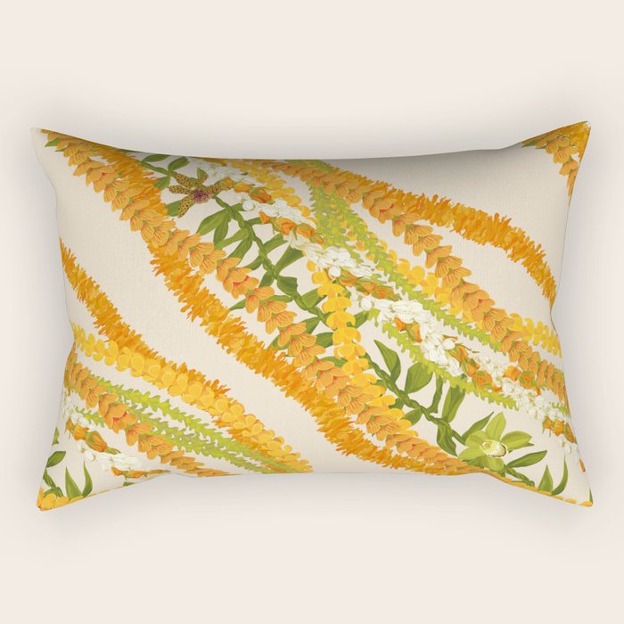 Diagonal Lei Pikake Orange Lokelani Pakalana Puakenikeni tileaf on beige Rectangular Pillow Gallery Image 1