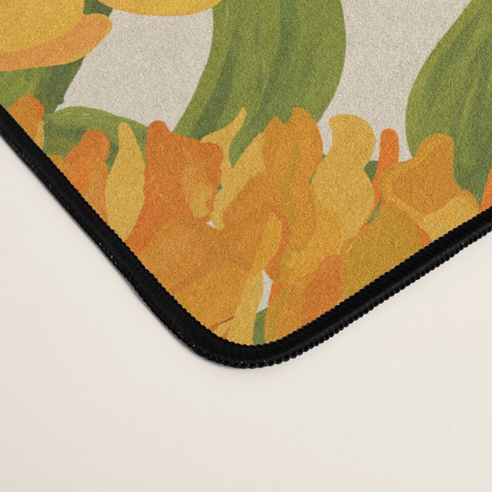 Diagonal Lei Pikake Orange Lokelani Pakalana Puakenikeni tileaf on beige Desk Mat Gallery Image 4