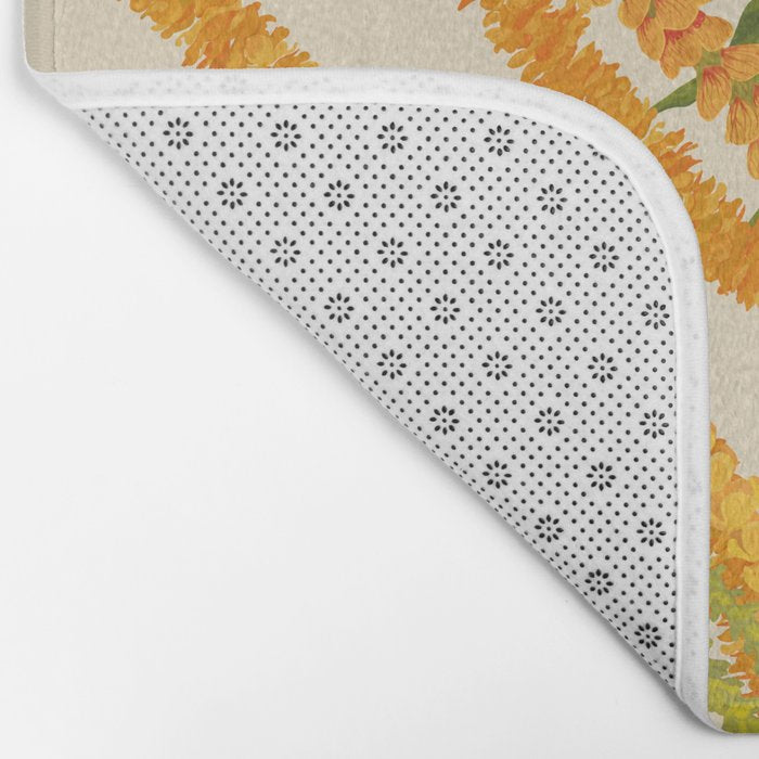 Diagonal Lei Pikake Orange Lokelani Pakalana Puakenikeni tileaf on beige Bath Mat Gallery Image 2