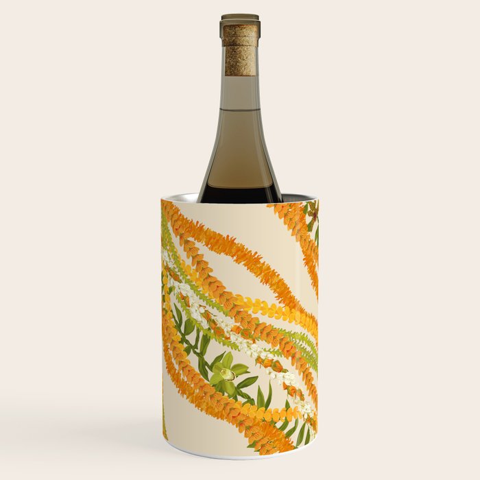 Diagonal Lei Pikake Orange Lokelani Pakalana Puakenikeni tileaf on beige Wine Chiller Gallery Image 2