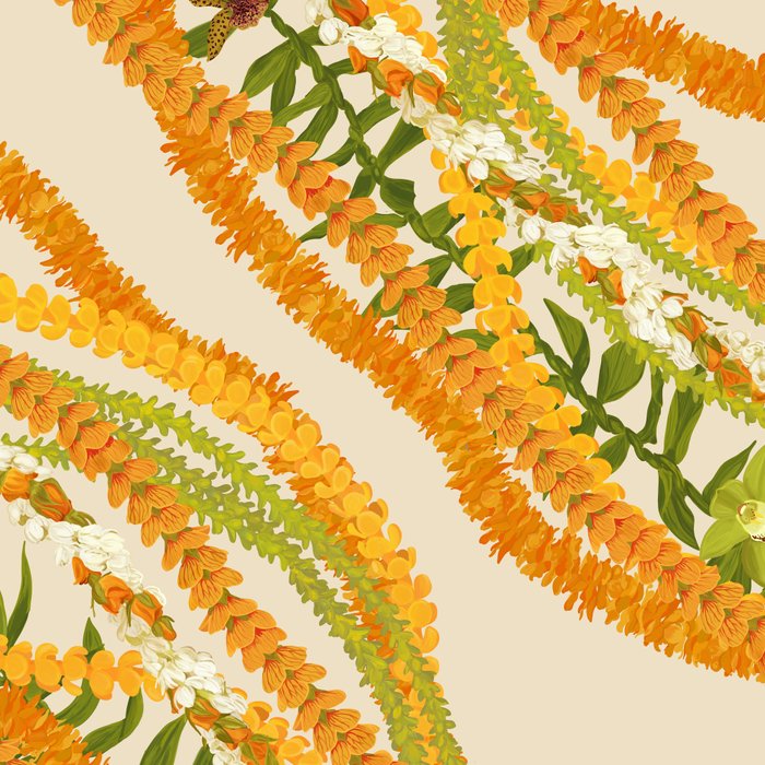 Diagonal Lei Pikake Orange Lokelani Pakalana Puakenikeni tileaf on beige Coffee Mug Gallery Image 2