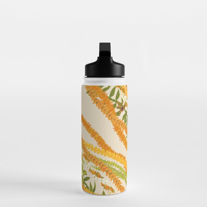 Diagonal Lei Pikake Orange Lokelani Pakalana Puakenikeni tileaf on beige Water Bottle Gallery Image 3
