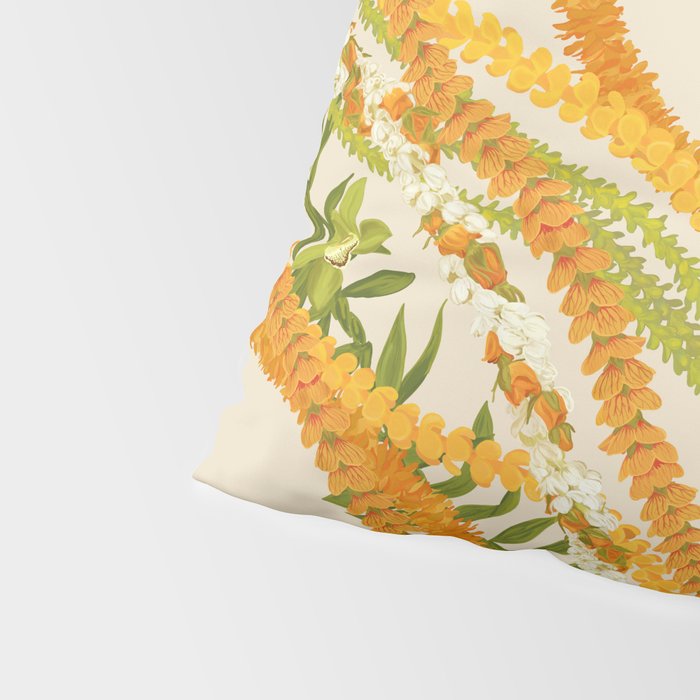 Diagonal Lei Pikake Orange Lokelani Pakalana Puakenikeni tileaf on beige Pillow Sham Gallery Image 4