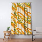 Diagonal Lei Pikake Orange Lokelani Pakalana Puakenikeni tileaf on beige Window Curtain Gallery Image 5