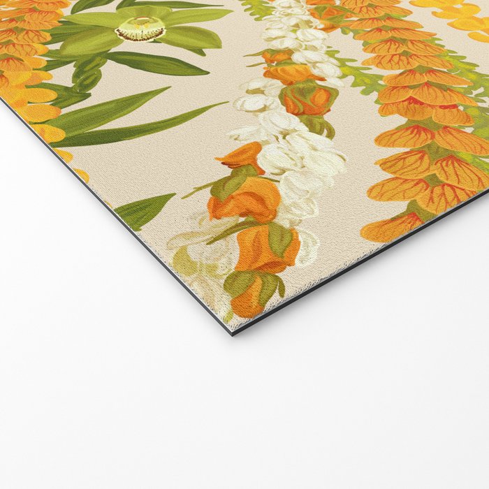 Diagonal Lei Pikake Orange Lokelani Pakalana Puakenikeni tileaf on beige Welcome Mat Gallery Image 2