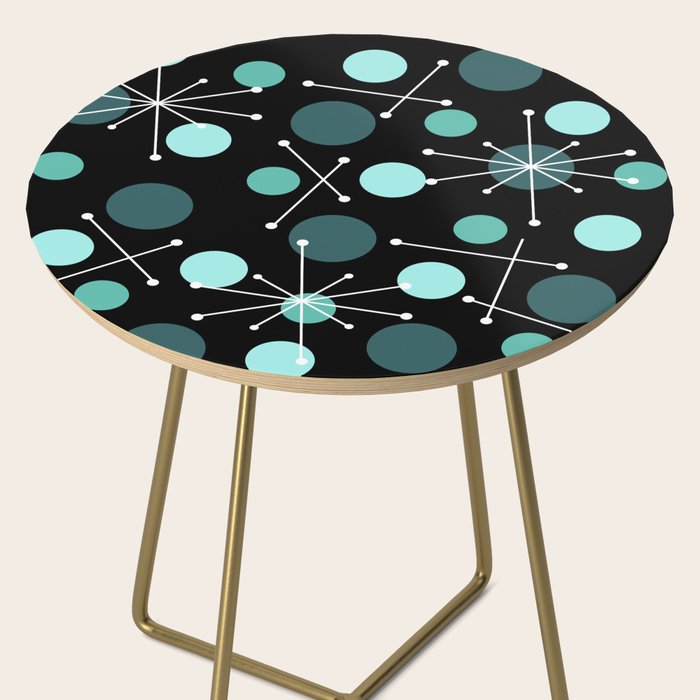 Atomic Age Dots And Starbursts Black Turquoise Side Table Gallery Image 2