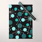 Atomic Age Dots And Starbursts Black Turquoise Wrapping Paper Gallery Image 1