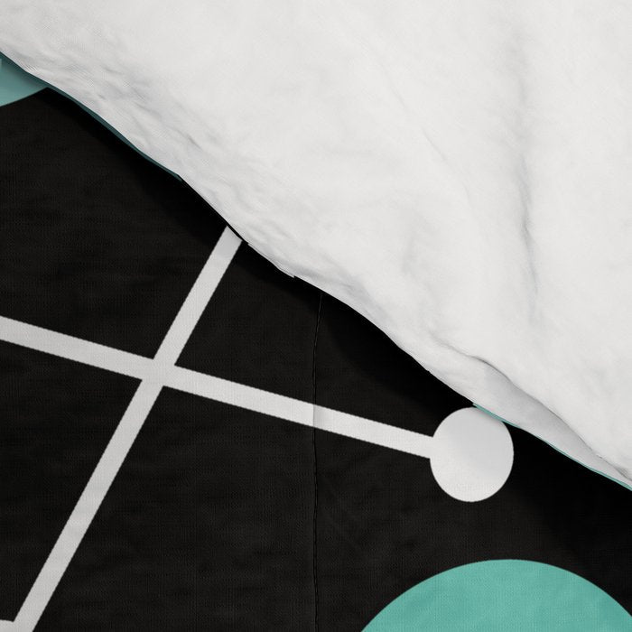 Atomic Age Dots And Starbursts Black Turquoise Comforter Gallery Image 4