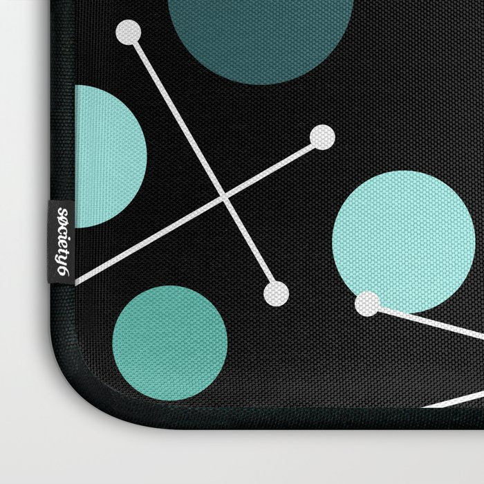 Atomic Age Dots And Starbursts Black Turquoise Laptop Sleeve Gallery Image 3
