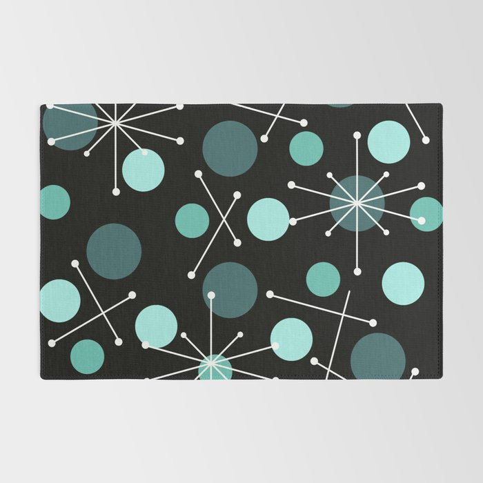 Atomic Age Dots And Starbursts Black Turquoise Rug Gallery Image 2