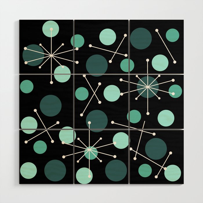 Atomic Age Dots And Starbursts Black Turquoise Wood Wall Art Gallery Image 1