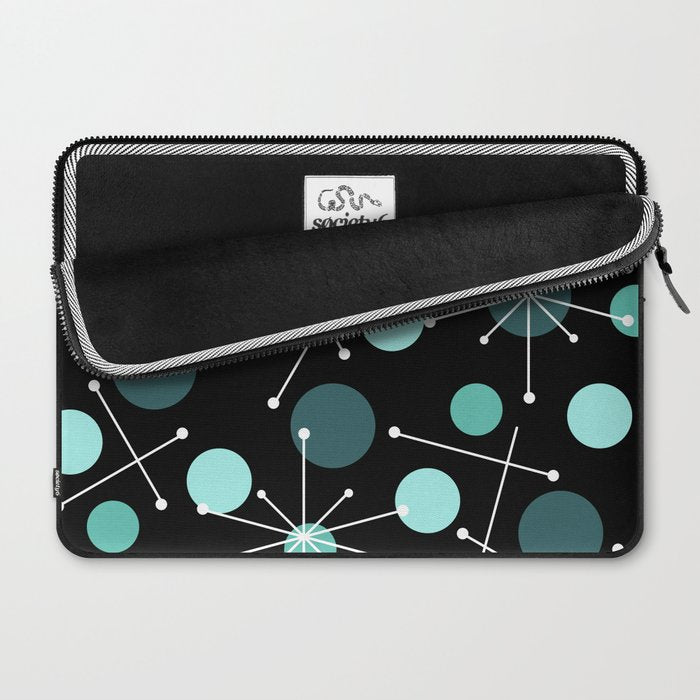 Atomic Age Dots And Starbursts Black Turquoise Laptop Sleeve Gallery Image 2