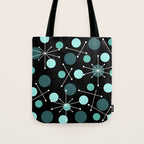 Atomic Age Dots And Starbursts Black Turquoise Tote Bag Gallery Image 1