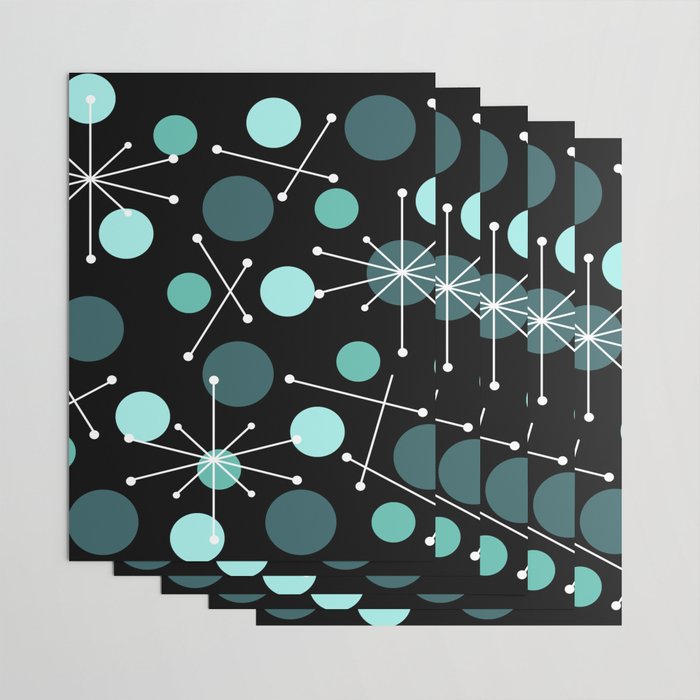 Atomic Age Dots And Starbursts Black Turquoise Wrapping Paper Gallery Image 3