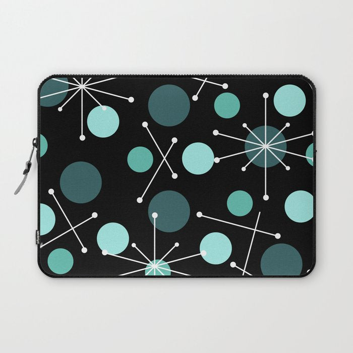 Atomic Age Dots And Starbursts Black Turquoise Laptop Sleeve Gallery Image 1