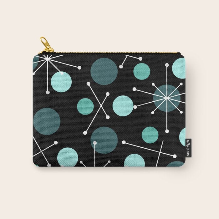 Atomic Age Dots And Starbursts Black Turquoise Carry All Pouch Gallery Image 1