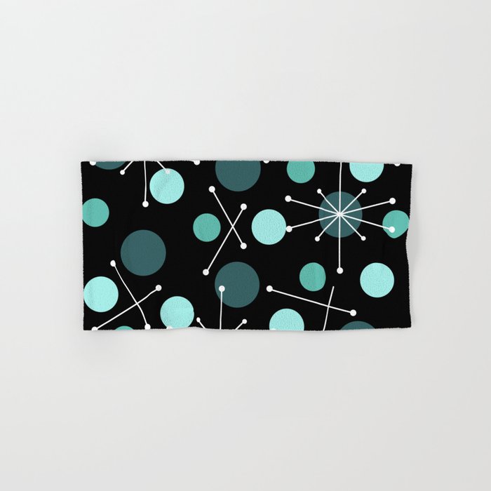 Atomic Age Dots And Starbursts Black Turquoise Bath Towel Gallery Image 1