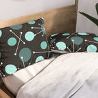 Atomic Age Dots And Starbursts Black Turquoise Pillow Sham Gallery Image 2