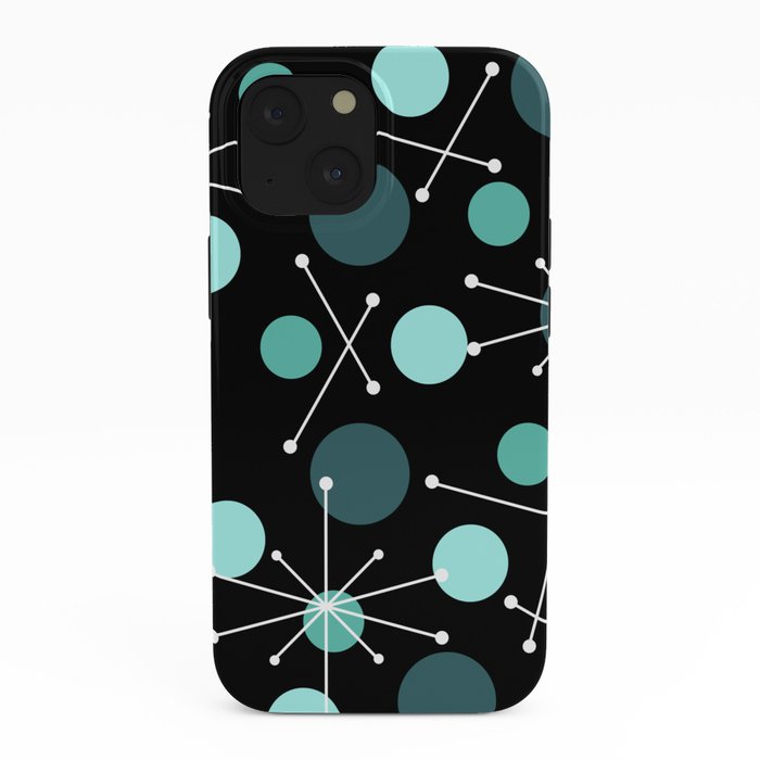 Atomic Age Dots And Starbursts Black Turquoise iPhone Case Gallery Image 38
