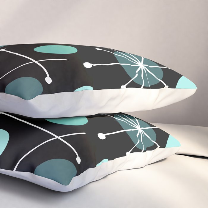 Atomic Age Dots And Starbursts Black Turquoise Pillow Sham Gallery Image 3
